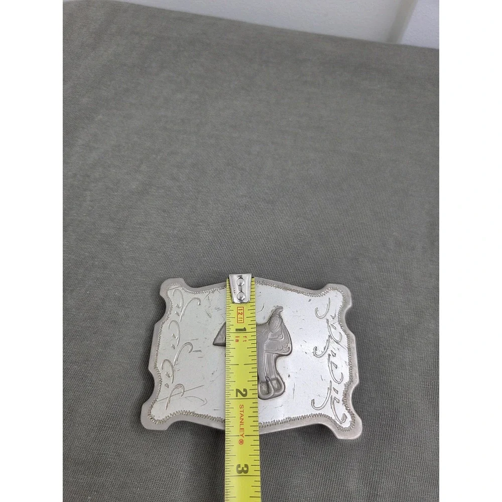 Vintage Nickel Western Saddle Rodeo Cowboy Belt Buckle